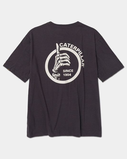 CAT workwear men's thumbs up basic graphic t-shirt washed black vanilla back