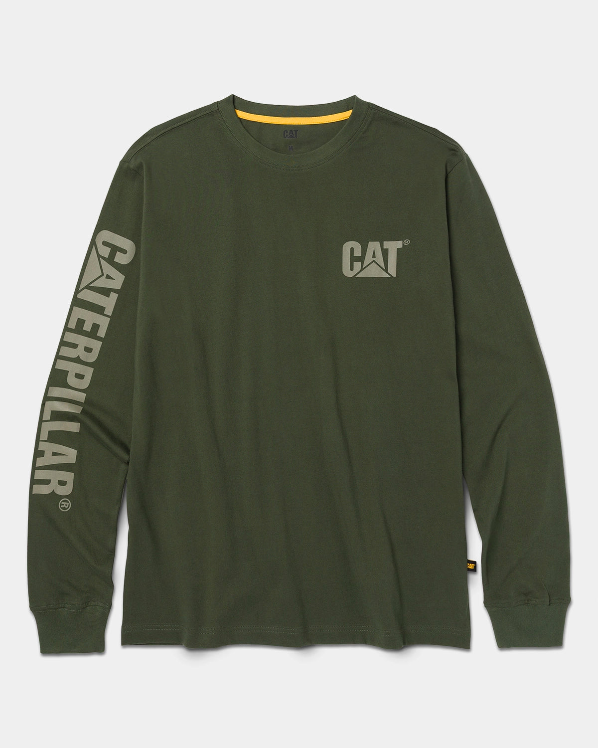 CAT workwear Men's Trademark Banner Long Sleeve T-Shirt Forest Green Front