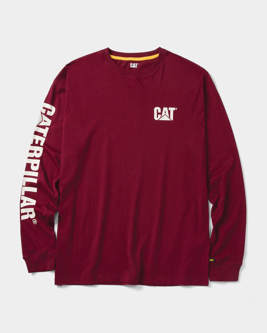 Cat Workwear Men's Trademark Banner Long Sleeve T-Shirt Carmenere Front