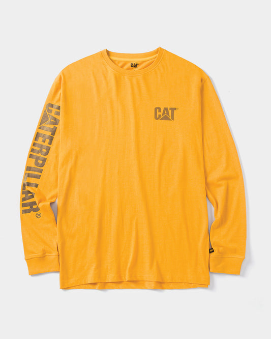 Cat Workwear Men's Trademark Banner Long Sleeve T-Shirt Mustard Yellow Heather Front