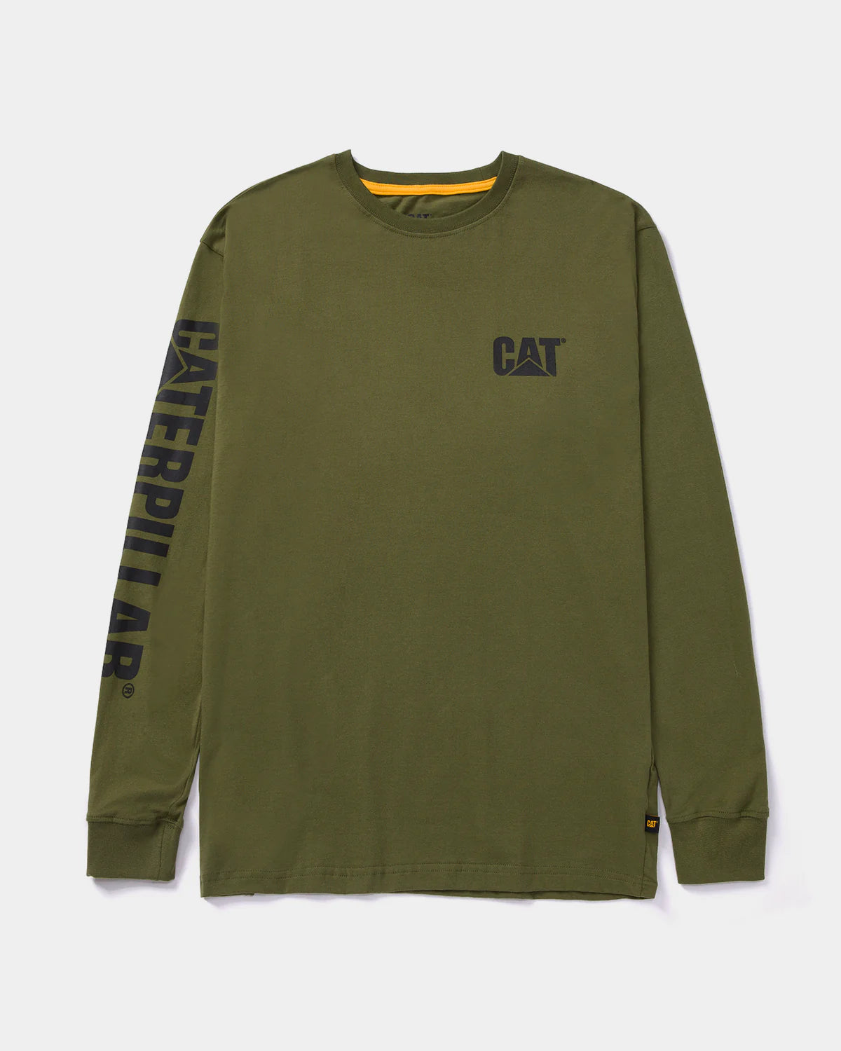 CAT Workwear Men's Trademark Banner Long Sleeve T-Shirt Chive Front,color:Chive