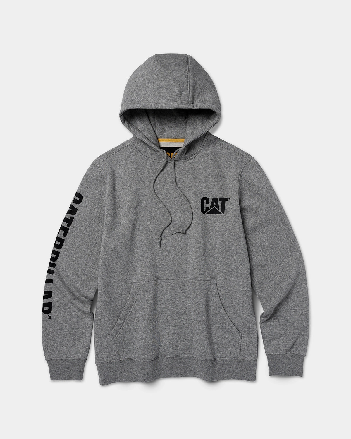 CAT workwear men's trademark banner pullover hoodie dark heather grey front