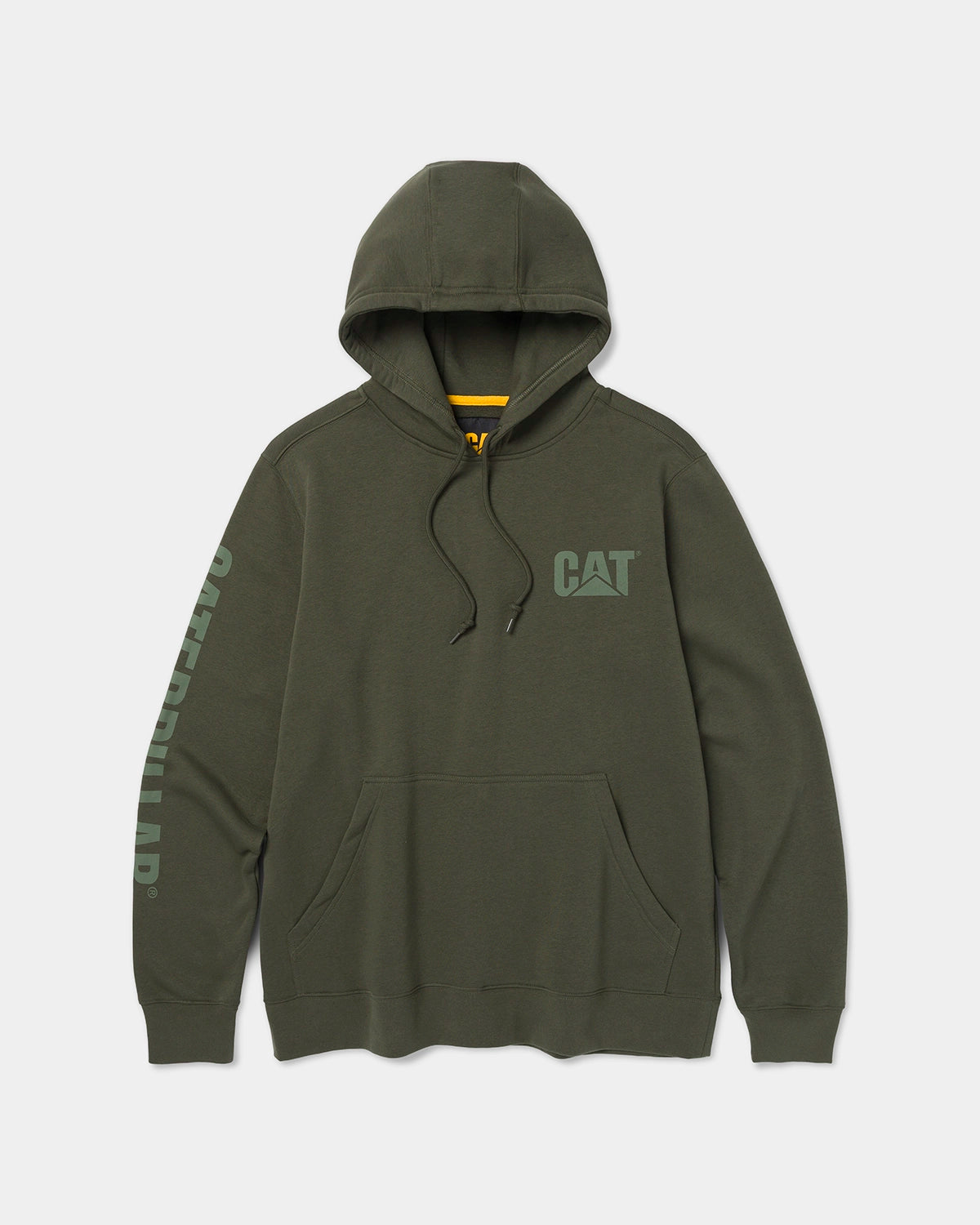 CAT workwear men's trademark banner pullover hoodie forest green front