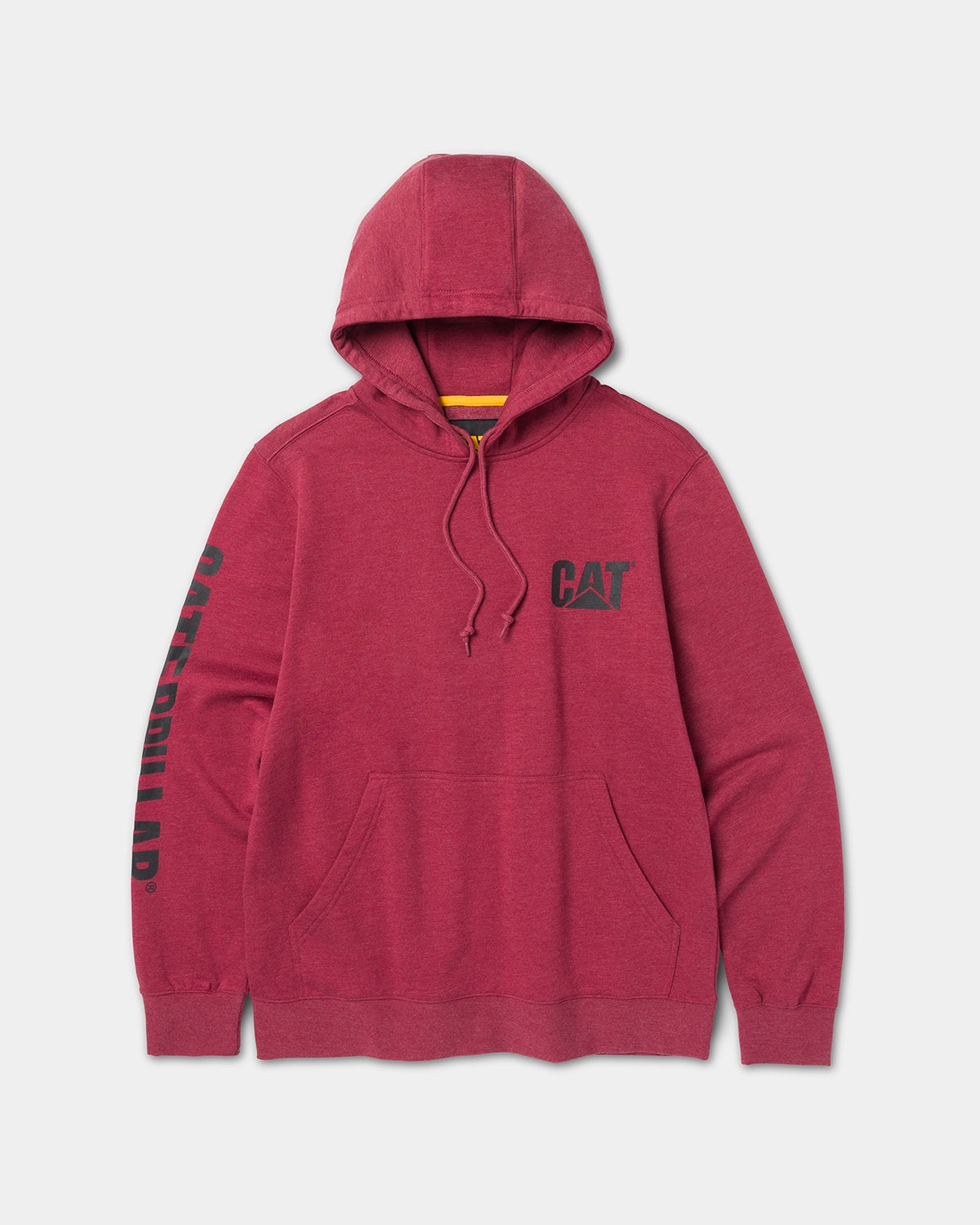 CAT workwear men's trademark banner pullover hoodie brick heather front
