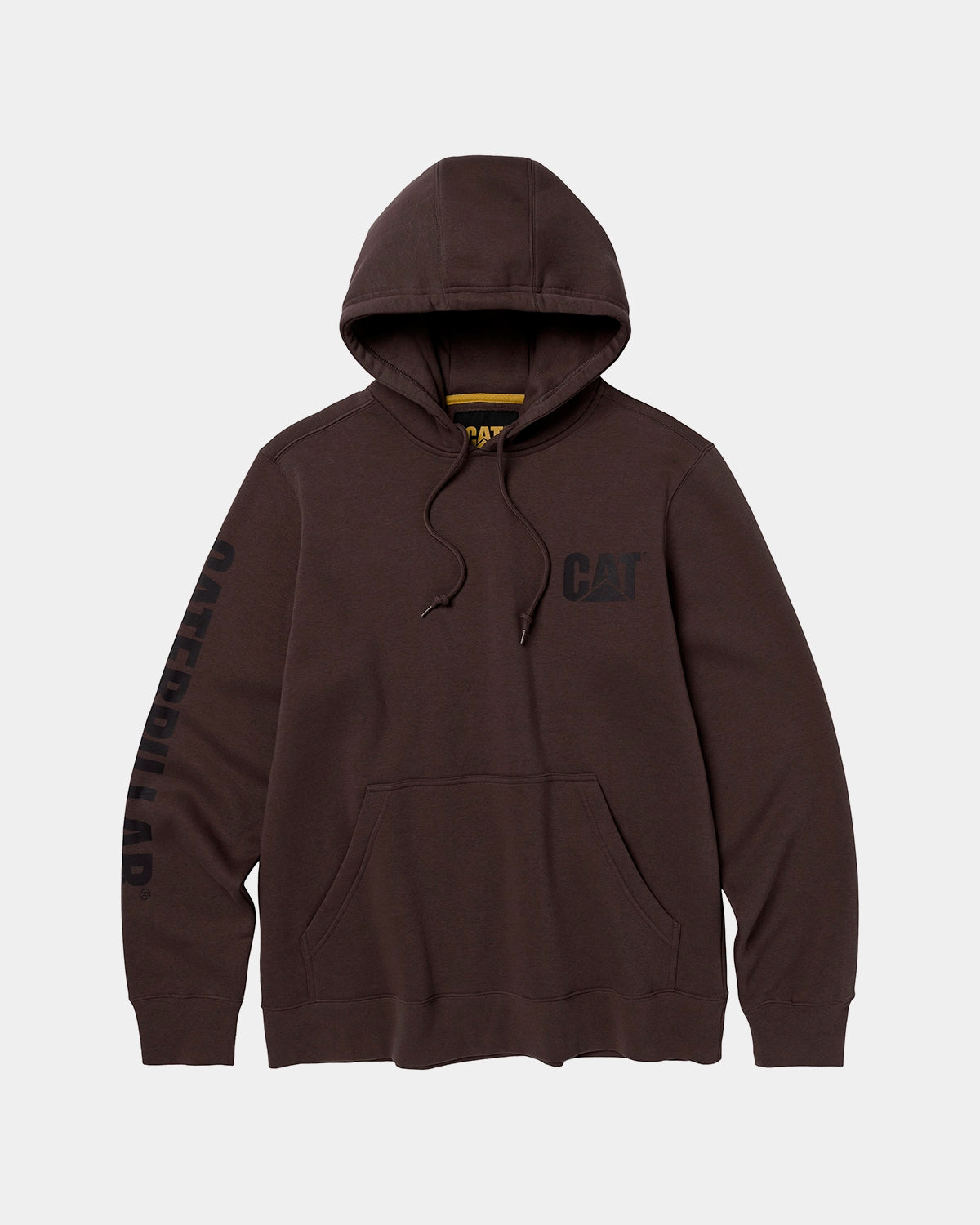 CAT workwear men's trademark banner pullover hoodie coffee bean front