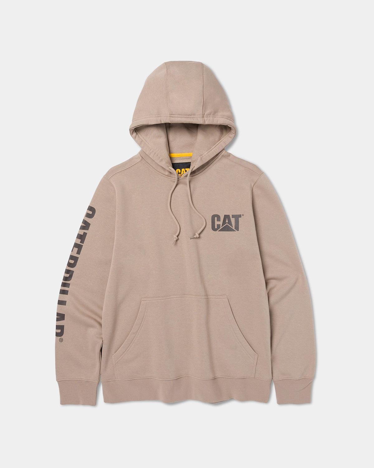 CAT workwear men's trademark banner pullover hoodie roasted cashew front