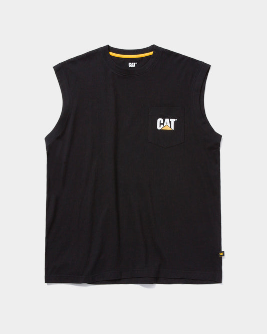 CAT Workwear Men's Trademark Sleeveless Pocket T-Shirt Black Front