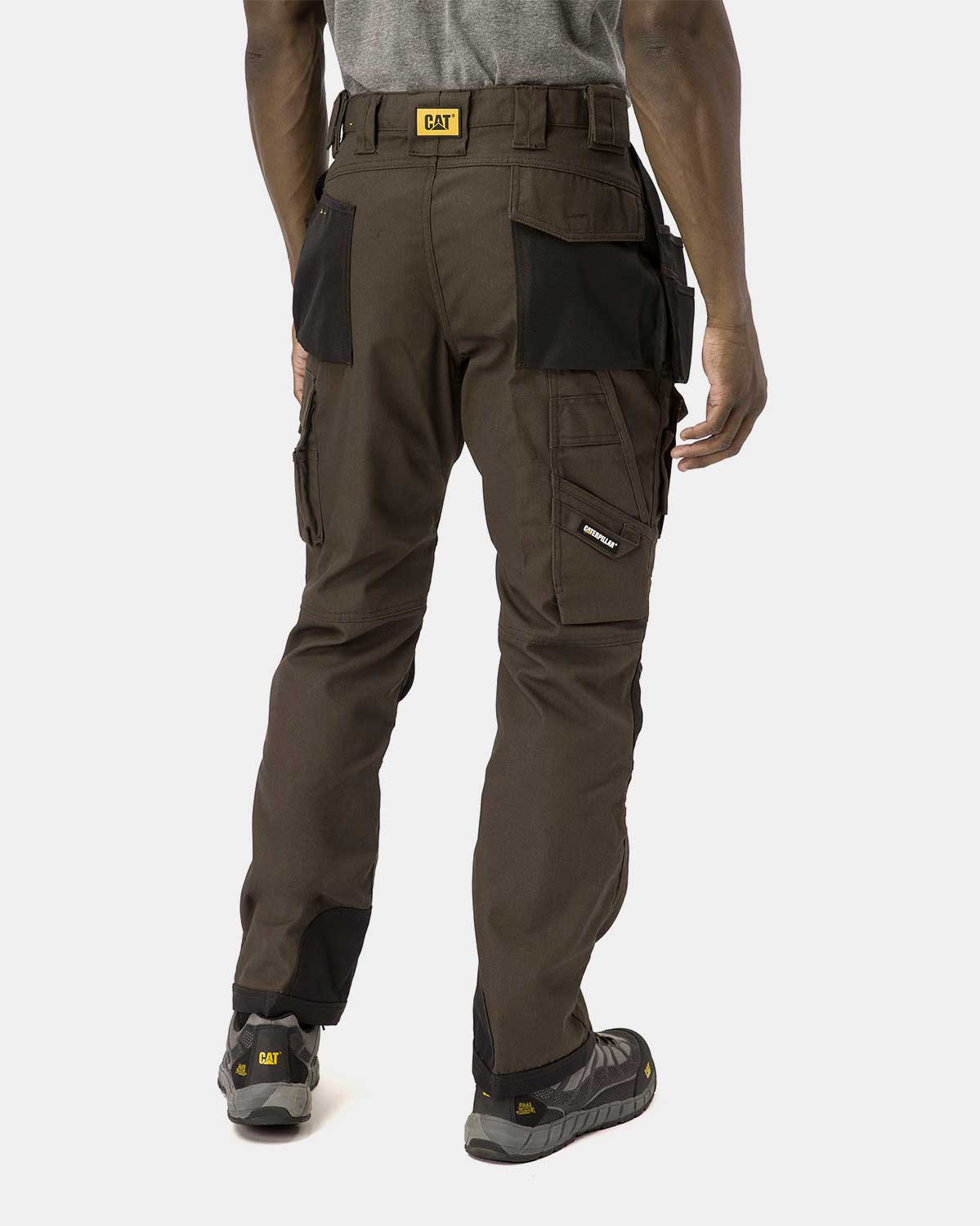 Cat Workwear Men's Trademark Work Pants Dark Earth On Model back, color:Dark Earth