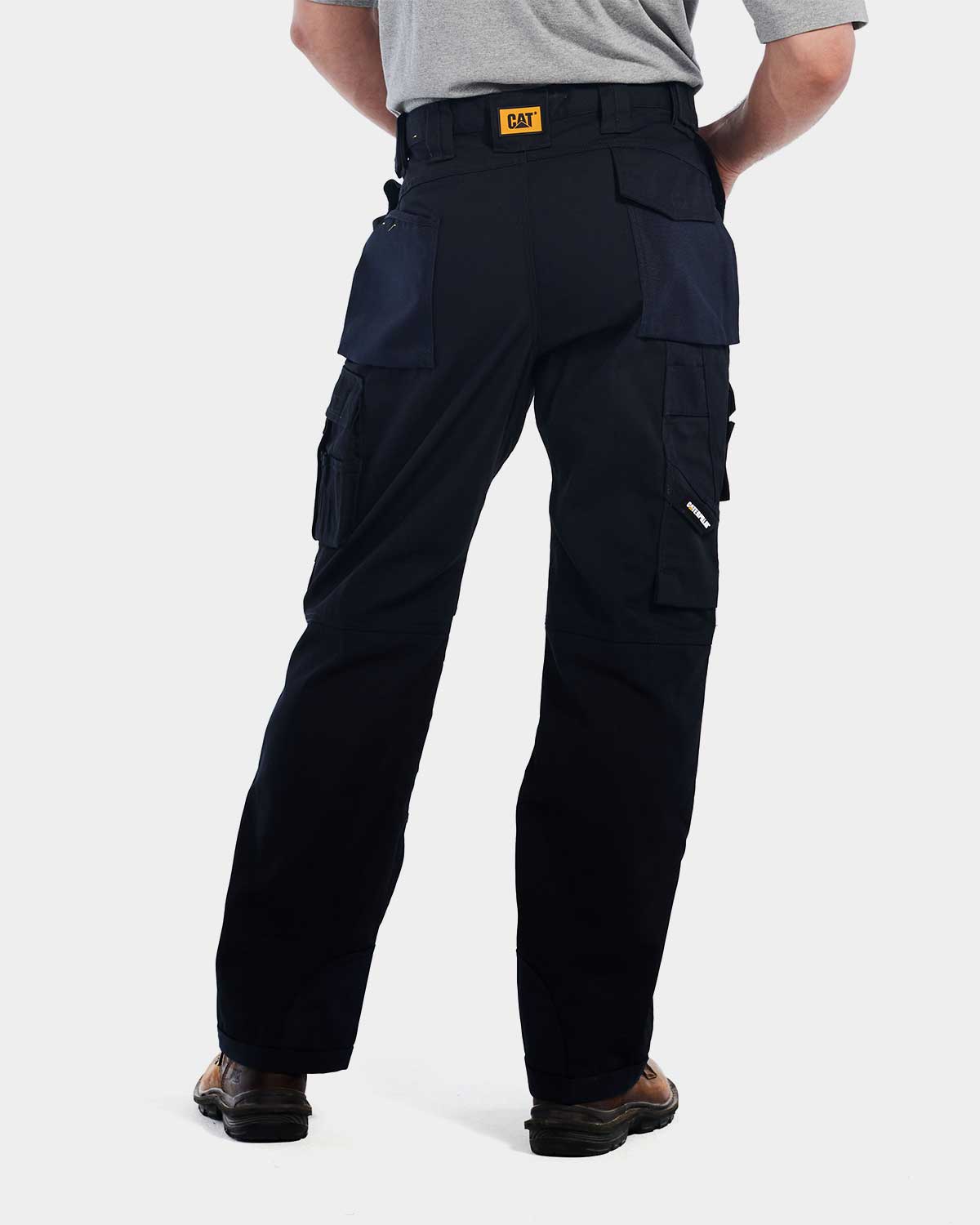 Cat Workwear Men's Trademark Work Pants Navy On Model Back, color:Navy
