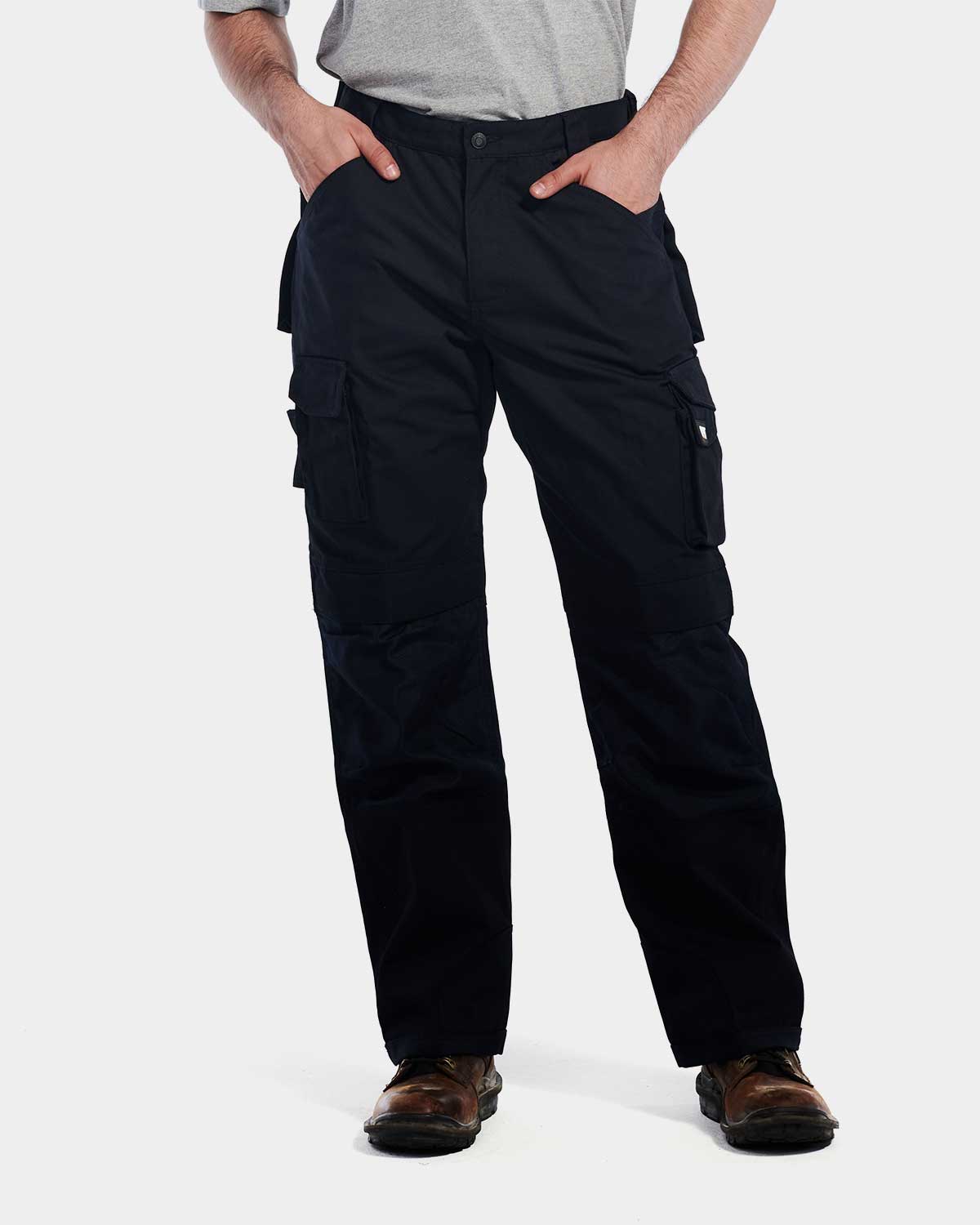 Cat Workwear Men's Trademark Work Pants Navy On Model Front, color:Navy