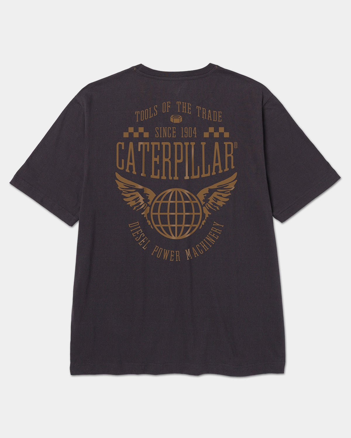 CAT workwear men's winged globe basic graphic t-shirt washed black back