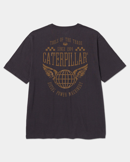 CAT workwear men's winged globe basic graphic t-shirt washed black back