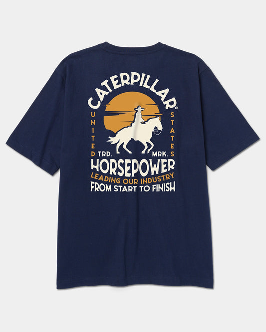 CAT workwear tough cut horsepower graphic pocket t-shirt detroit blue back