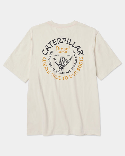 CAT workwear men's tough cut roots graphic pocket tee vanilla back