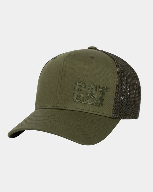 Men's Flexfit CAT Trademark Trucker Hat Army Moss Front