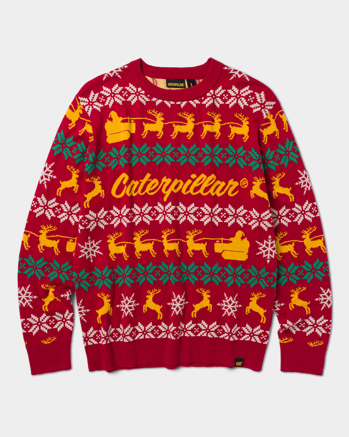 Cat workwear unisex holisleigh holiday sweater hot red front