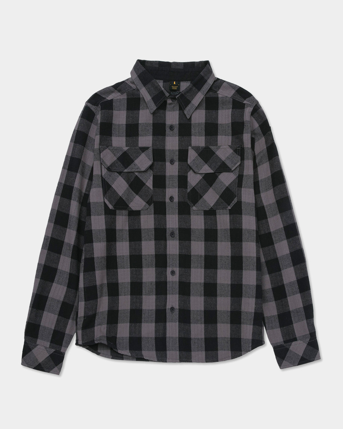 CAT WORKWEAR Women's Buffalo Check Flannel Overshirt Charcoal Black Laydown Front