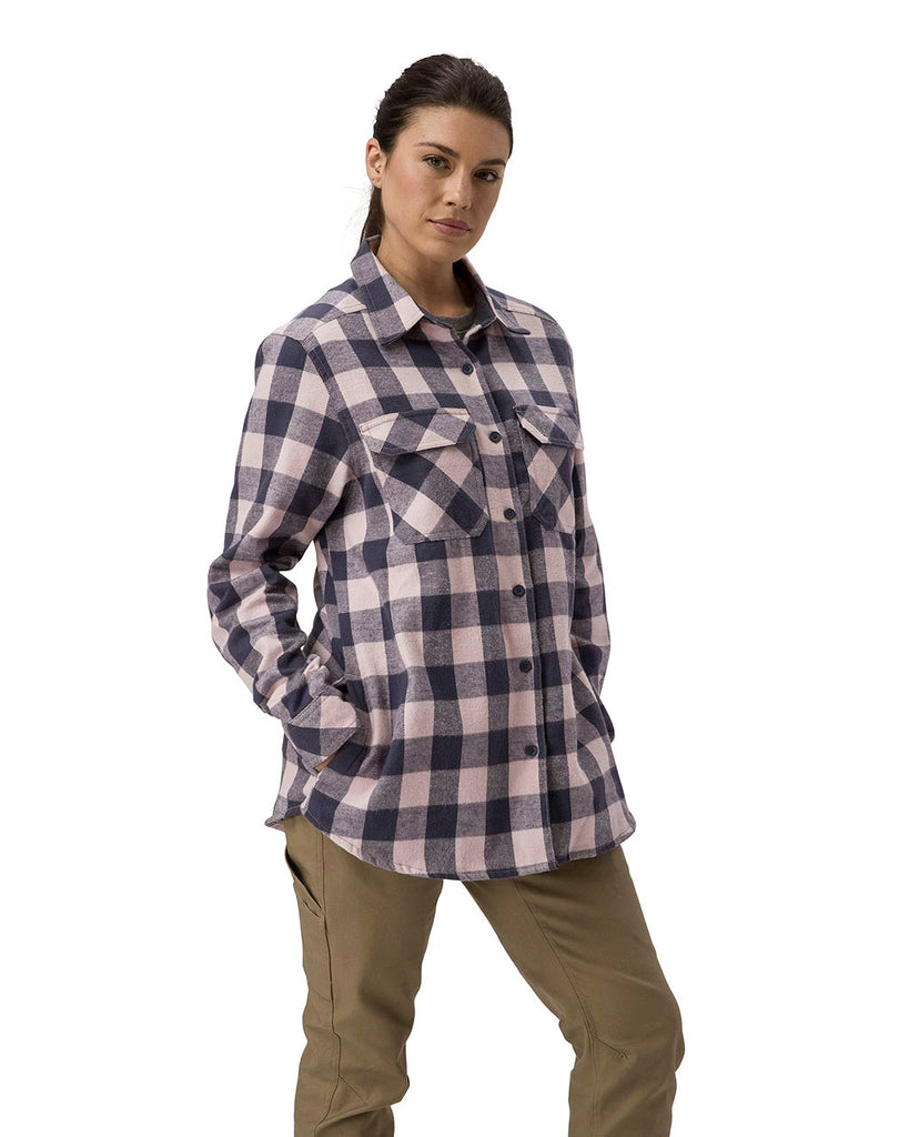 Cat Workwear Women's Buffalo Check Flannel Overshirt Faded Navy Lilac RightCAT WORKWEAR Women's Buffalo Check Flannel Overshirt Faded Navy Lilac Right