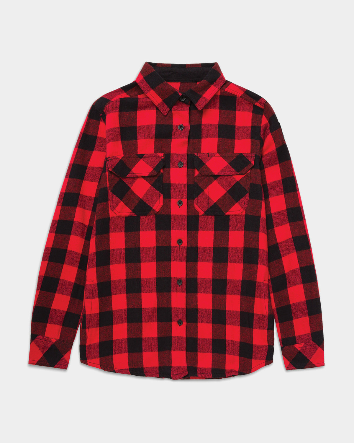 CAT WORKWEAR Women's Buffalo Check Flannel Overshirt Red Laydown Front