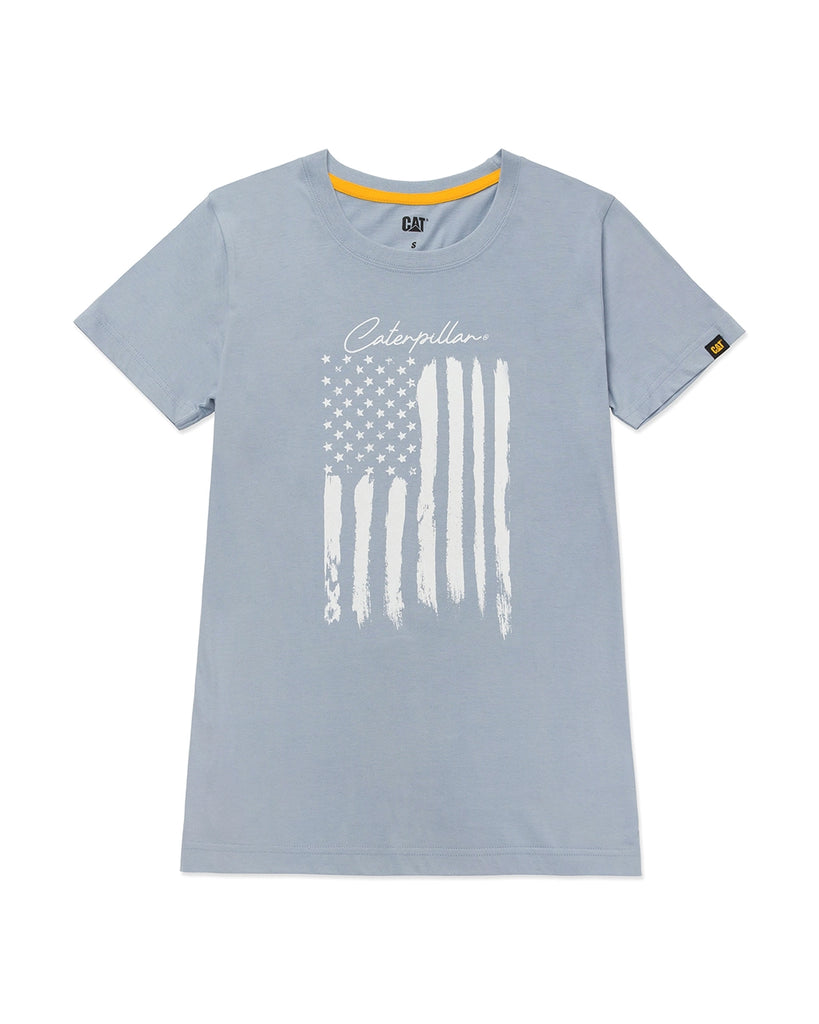 CAT Workwear Women's Flag Graphic T-Shirt Blue Fog Front