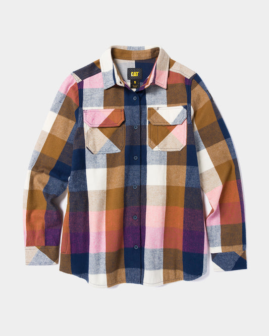 Cat workwear women's heavyweight overshirt flannel detroit blue front