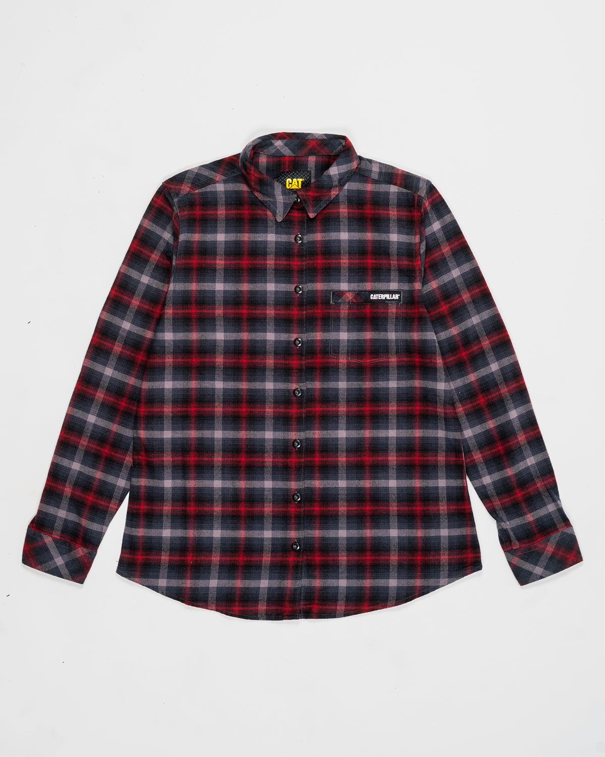 CAT WORKWEAR Women's Stretch Flannel Shirt Red Charcoal Front