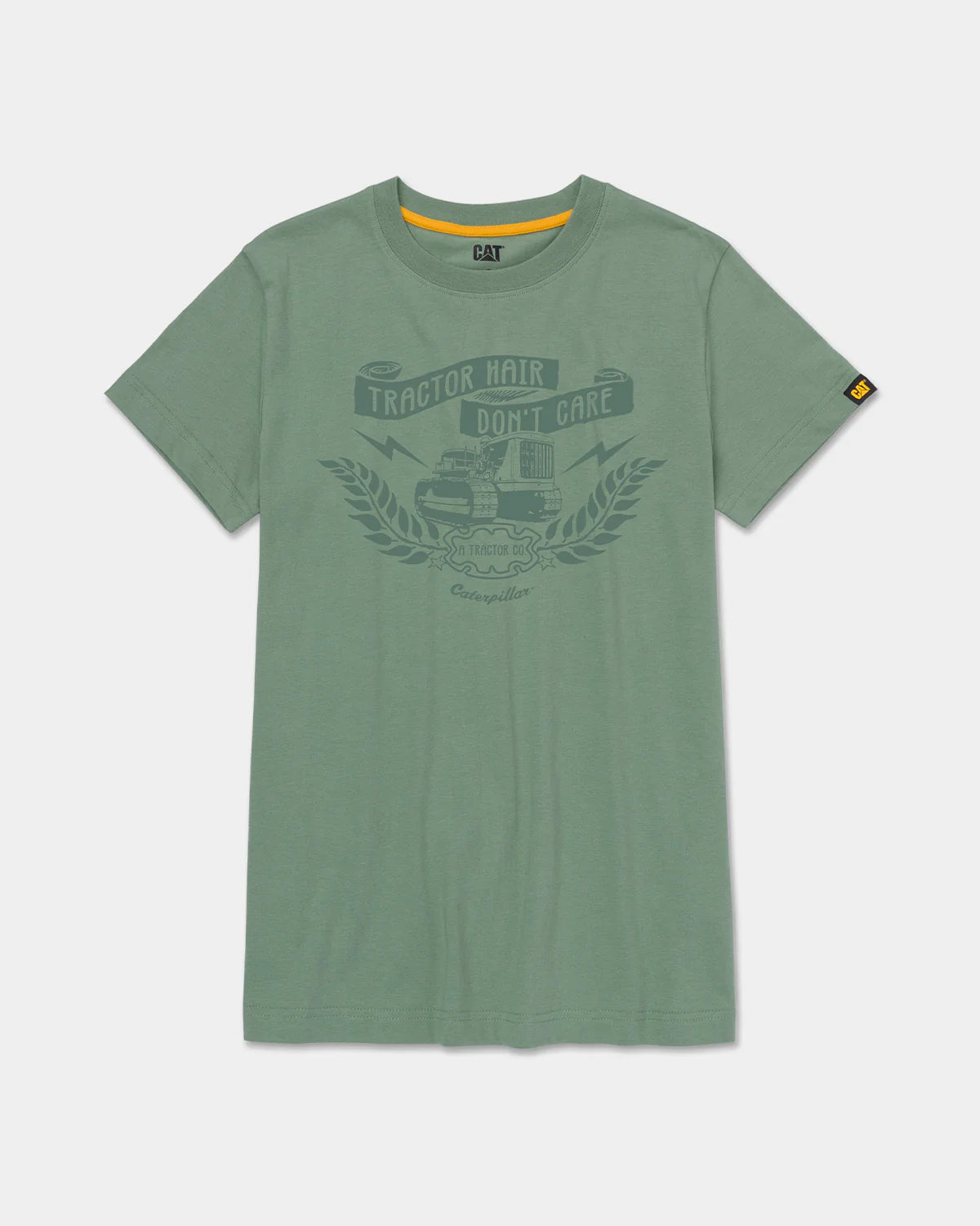 CAT Workwear Women's Tractor Graphic T-Shirt Iceberg Green Front,color:Iceberg Green