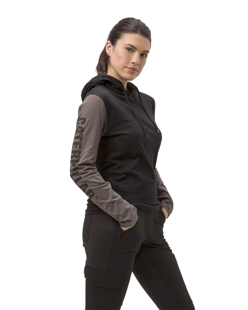 Cat Workwear Women's UPF Long Sleeve Hooded Shirt Black Dark Shadow Right