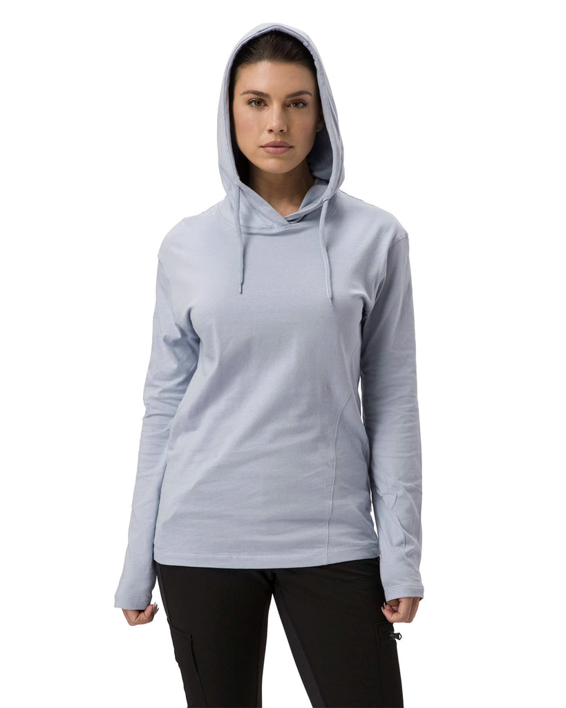 Cat Workwear Women's UPF Long Sleeve Hooded Shirt Blue Fog Front