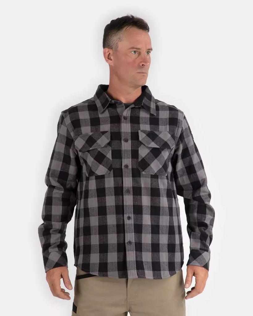 CAT WORKWEAR Men's Buffalo Check Flannel Overshirt Charcoal Black Front