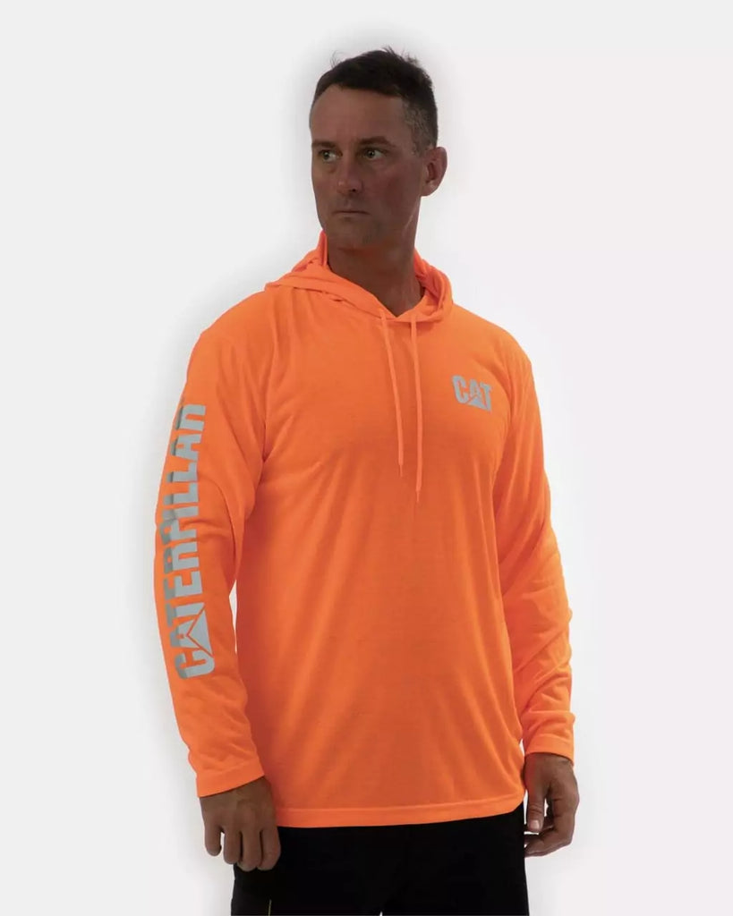 CAT Workwear Men's Hi-Vis UPF Hooded Long Sleeve T-Shirt Hi-Vis Orange Front