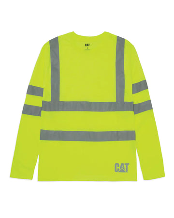 CAT Workwear Men's Long Sleeve Hi-Vis Class III T-Shirt Hi-Vis Yellow Front