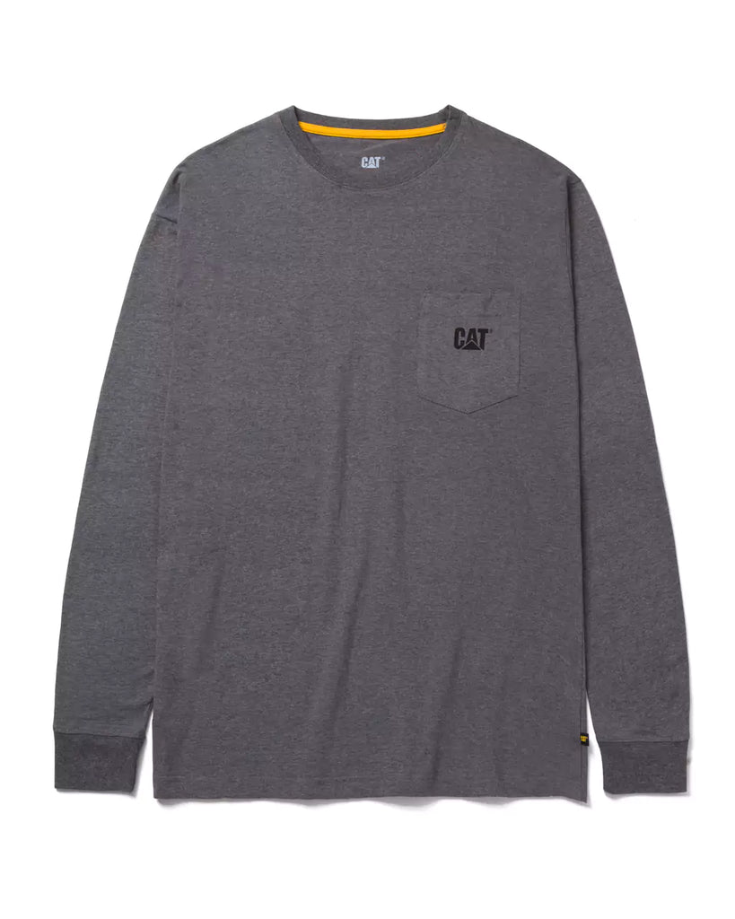 CAT Workwear Men's Trademark Pocket Long Sleeve T-Shirt Dark Heather Grey Front