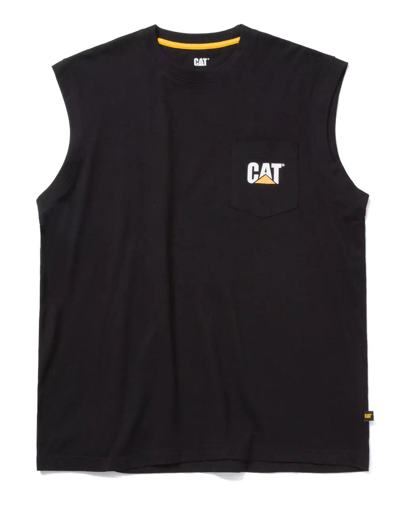 CAT Workwear Men's Trademark Sleeveless Pocket T-Shirt Black Front