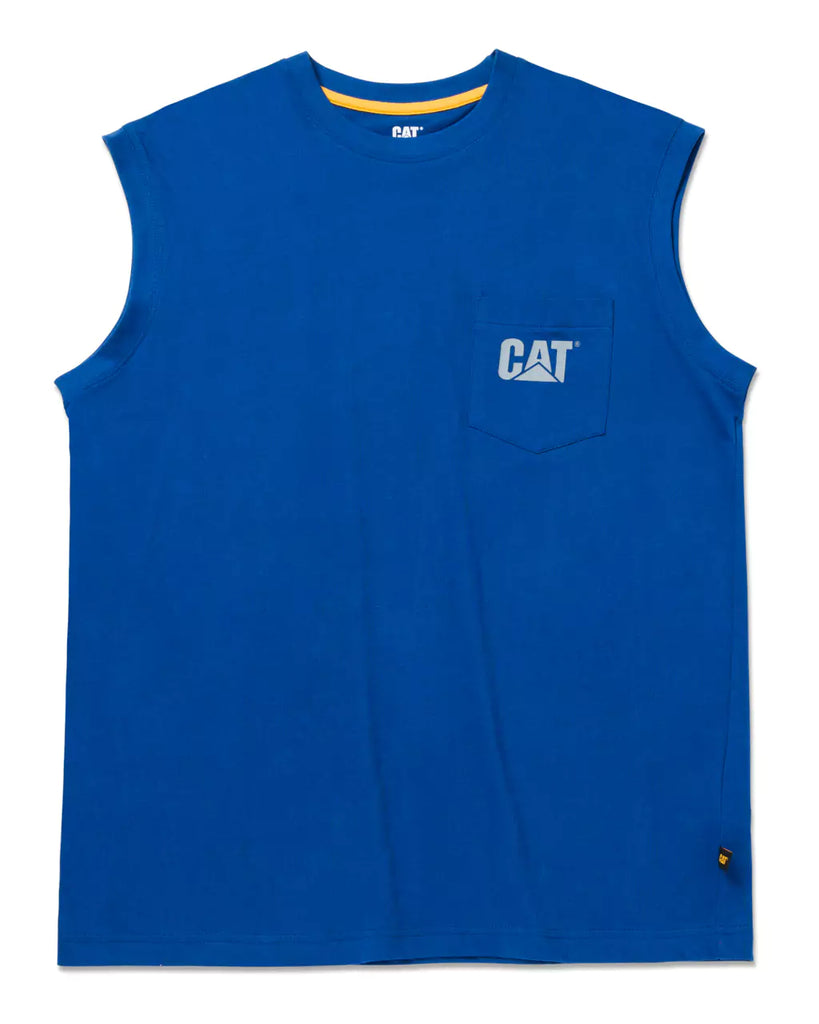 CAT Workwear Men's Trademark Sleeveless Pocket T-Shirt Bright Blue Front