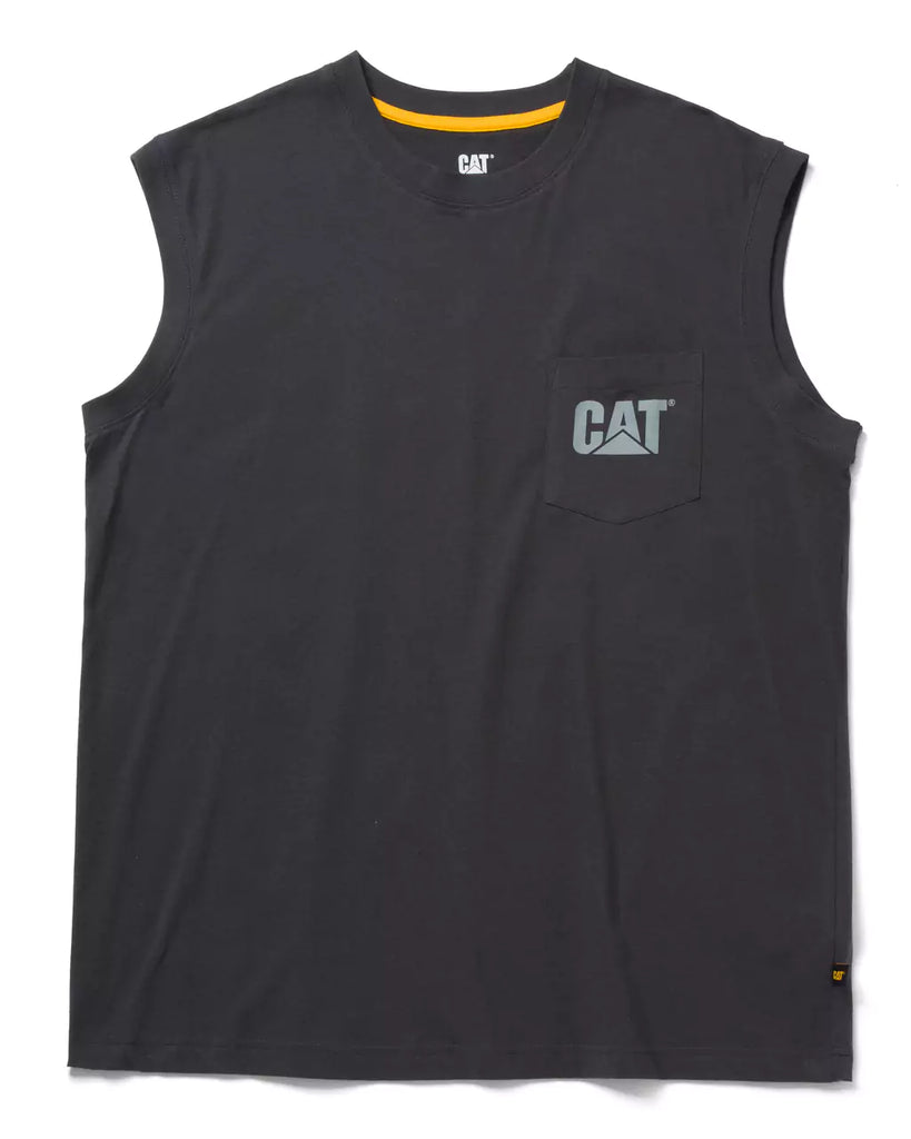CAT Workwear Men's Trademark Sleeveless Pocket T-Shirt Dark Shadow Front