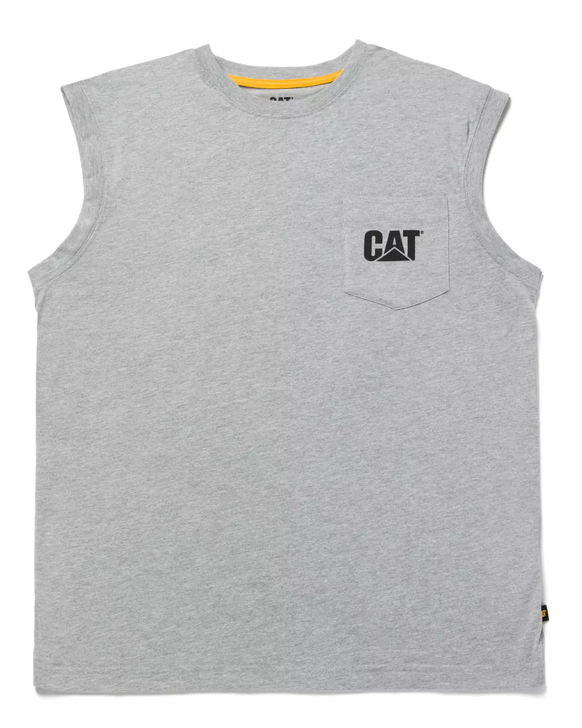 CAT Workwear Men's Trademark Sleeveless Pocket T-Shirt Heather Grey Front
