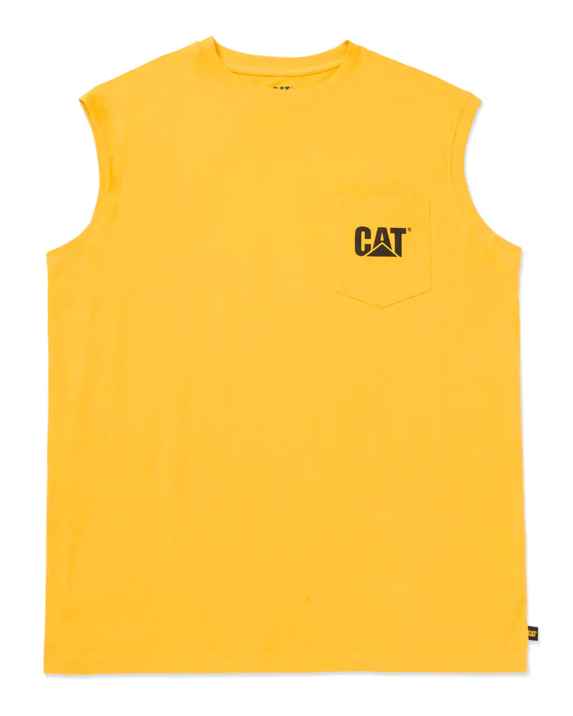 CAT Workwear Men's Trademark Sleeveless Pocket T-Shirt Yellow Front