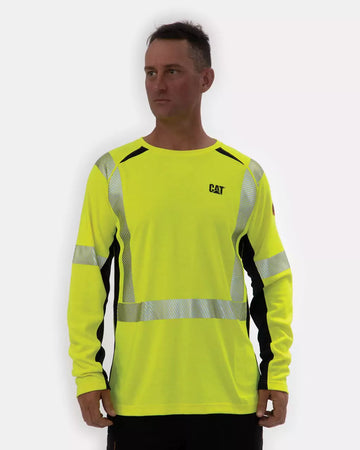 CAT Workwear Men's Flame Resistant Hi-Vis Long Sleeve Performance Shirt Hi-Vis Yellow Front