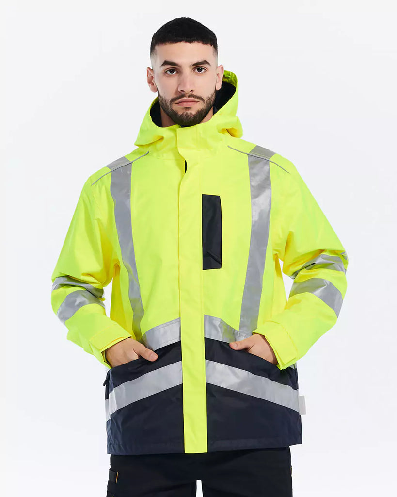 CAT WORKWEAR Men's Hi-Vis Waterproof Rain Jacket Hi-Vis Yellow Front