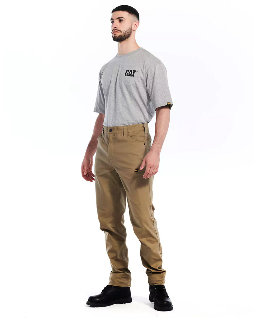CAT WORKWEAR Men's Stretch Canvas Utility Work Pants - Slim Fit Khaki Left