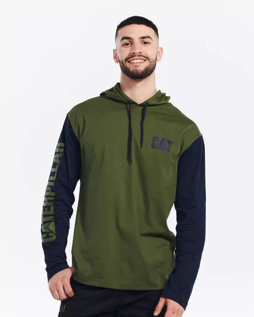 CAT Workwear Men's UPF Hooded Banner Long Sleeve T-Shirt Chive Front