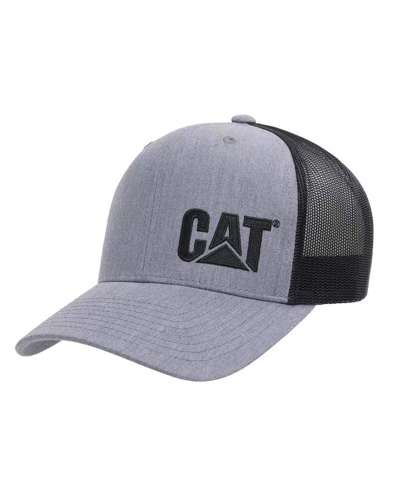 Men's Flexfit CAT Trademark Trucker Hat Heather Grey Front