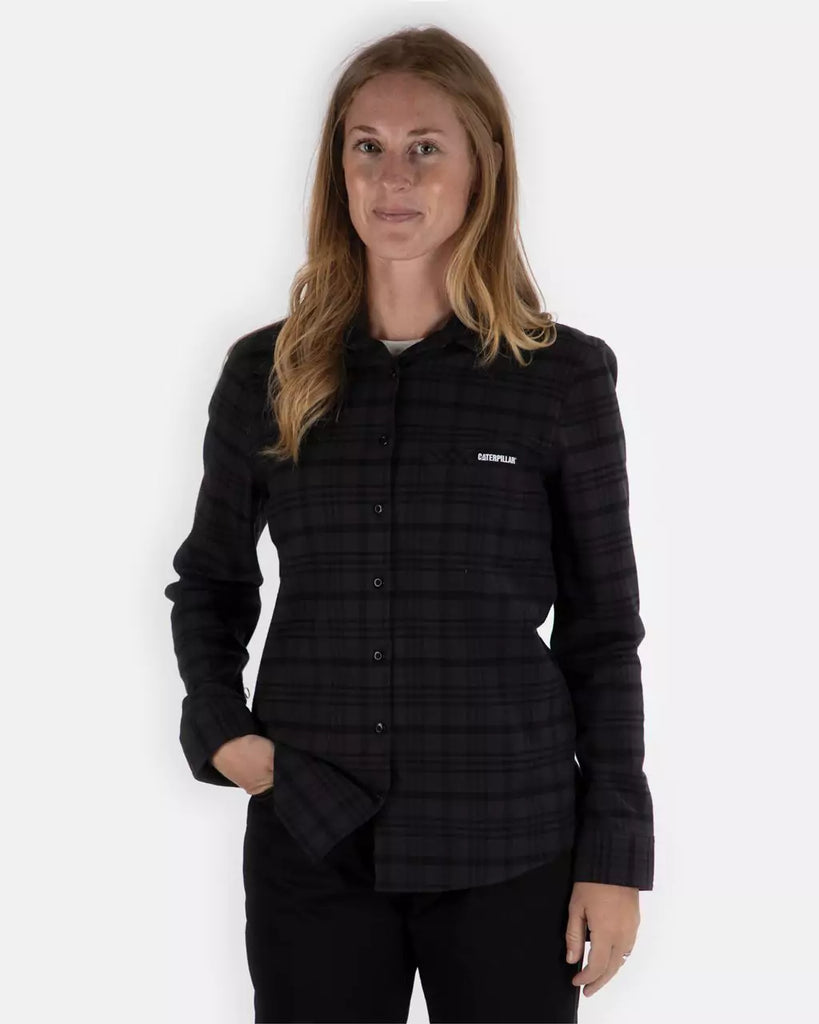 CAT WORKWEAR Women's Stretch Flannel Shirt Black Anthracite Front