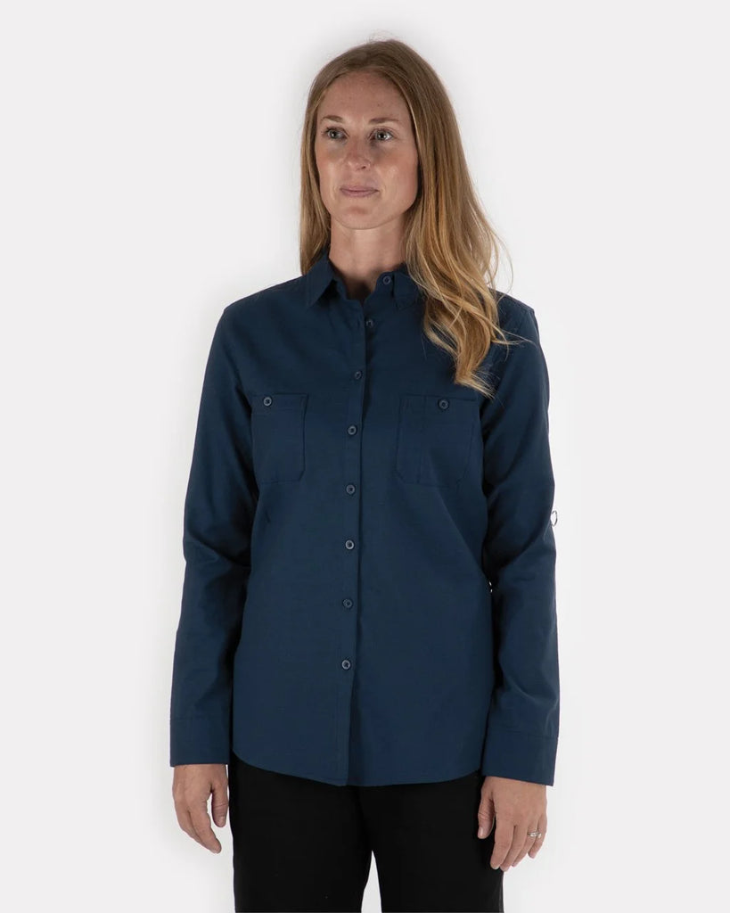 CAT WORKWEAR Women's Classic Oxford Long Sleeve Work Shirt Detroit Blue Oxford Front