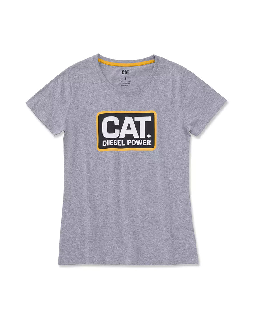 CAT WORKWEAR Women's CAT© Diesel Power T-Shirt Heather Grey Yellow Front