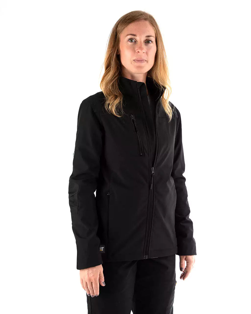 CAT WORKWEAR Women's Grid Fleece Bonded Softshell Work Jacket Black Front